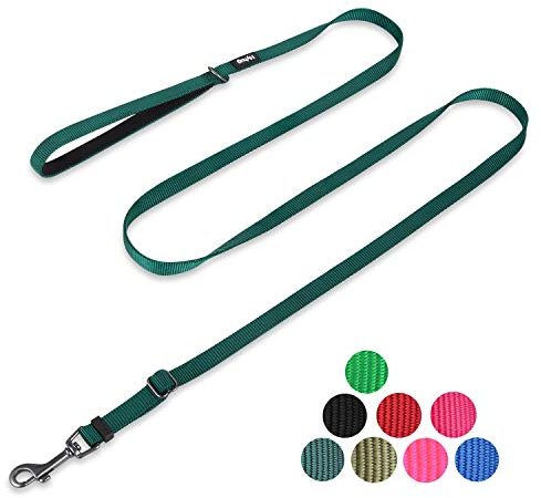 Hyhug 1,8 m Verstellbare Nylon Hundeleine mit weichem, gepolstertem Griff - Haltbare Leine mit einfachem Bolzkupplungsverschluss, ideal für große, mittlere und kleine Hunde (Klein, Dunkelgrün)