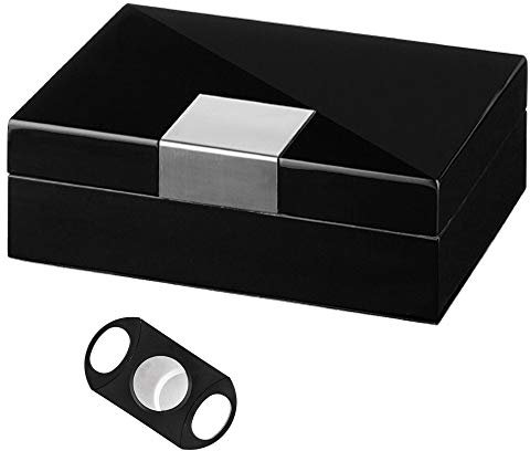 Bulentini Premium Zigarren-Humidor Hochglanz Klavierlack innen mit Zedernholz 22x18x7,5cm inkl. Befeuchter und Hygrometer Zigarrenabschneider