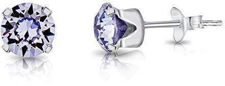 Orecchini Donna Argento 925 con Cristallo Punto Luce Lavanda - Orecchini Lilla a Lobo Rotondi Argento 925 - Brillanti e Colorati - Diametro 6 mm