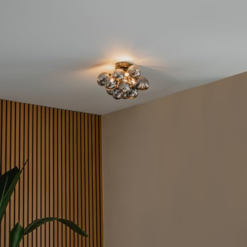 Qazqa - Design Deckenleuchte I Deckenlampe I Lampe I Leuchte schwarz mit Rauchglas 3-flammig-Licht - Uvas I Wohnzimmer I Schlafzimmer - Kugel I Kugelförmig - LED geeignet G9