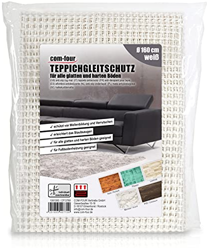 com-four® Antirutschmatte für Teppich, Polster, Tischdecken - Teppichunterlage Ø 160 cm - runder Teppich Stopper - rutschfeste Haftmatte in weiß - zuschneidbare Schubladenmatte (Ø 160cm)