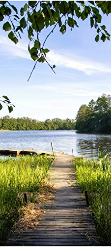 wandmotiv24 Türtapete Holz-Steg an einem See, Natur, Teich 90 x 200cm (B x H) - Dekorfolie selbstklebend Sticker für Türen, Türfolie, Aufkleber, M1116