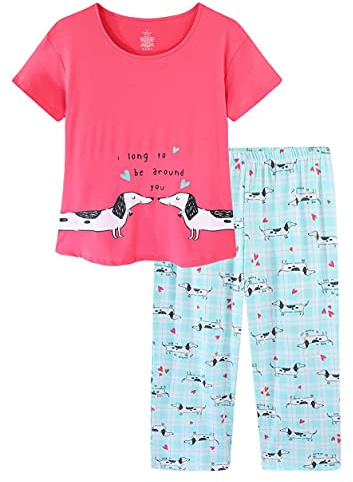 CHUNG Women Cotton Blend Pyjamas Set Short Sleeve Top Capri Pants Plus Size S-3XL Sleepwear Nighties