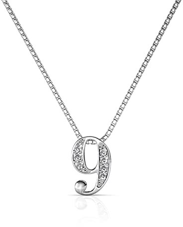 MYC-Paris - Pendentif Number - Laiton + Plaqué Rhodium + Cristal Autrichien - Cadeau d'anniversaire, Fête des Mères, Noël - Chiffre 9