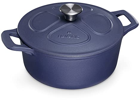 Navaris Gusseisen Topf Bratentopf Kochtopf 3,5l - Ø 24cm Bräter emailliert temperaturbeständig - alle Speisen und Kochflächen