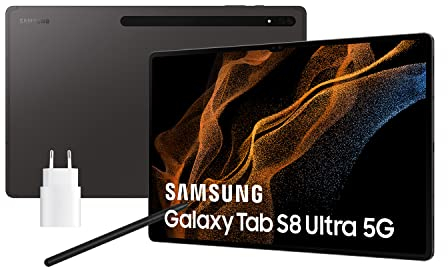 Samsung Galaxy Tab S8 Ultra con cargador – Tablet de 14,6 (12GB RAM, 256GB Almacenamiento, 5G, Android 12) Negra - Versión española