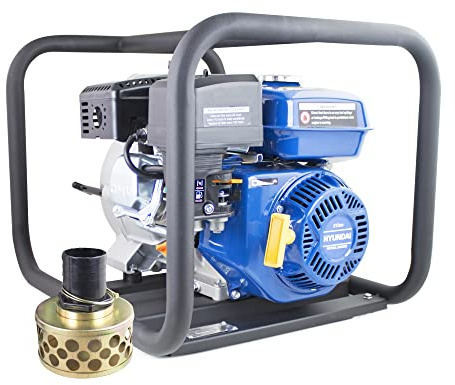 Hyundai 212cc Professional Petrol Dirty Water Pump, 3” (80mm) Trash Water Pump, 23m Total Lift, High Flow 60,000L/hr Open Frame Pump with Cast Iron Impeller, 3 Year Warranty
