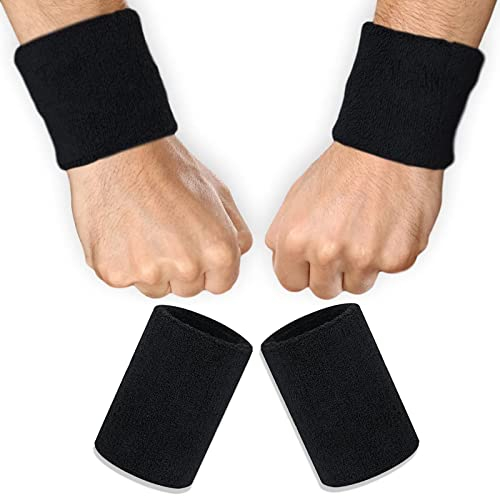 2 PCS Sweat Bands, Elastic Cotton Sports Wristbands Reusable Wrist Sweat Bands Moisture Wicking for Men Women Gym Basketball Baseball Football Tennis Running Sport (8x10 cm Black)