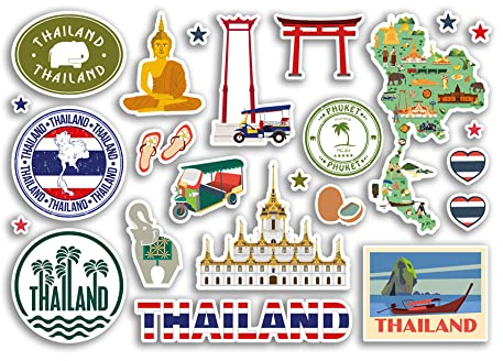 A5-Aufkleberbogen, Thailand, Vinyl-Aufkleber, Asien, Thailand, Landmarken, Urlaub, Stempel, Sommerkarte, Flagge, Reisen, Stadt, Gepäck, Scrapbooking, #79020