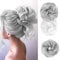 Haarteil Mit Gummiband, Groß Dutt Haarteil Gelockt Haargummi Haaren Hochsteckfrisuren Haarverlängerung Messy Bun Haarteile with Braids, Brautfrisuren Voluminös Gelockt Unordentlich Dutt, 45g (Grau)