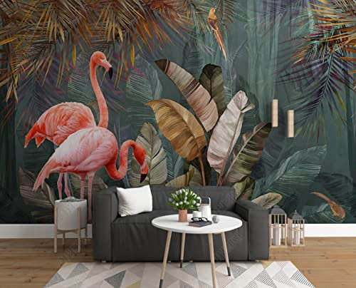Papier Peint Panoramique 3D Flamant Rose De La Forêt De Plantes Tropicales Décoration Murale Trompe L'Oeil Salon Chambre Art Mural Taille personnalisée