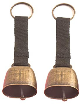2 Stück kleine Kuhglocke für Hundehalsband, laute Bärenglocken mit Lederknopfriemen, Kuhpferd Schaf Weide Kupferglocken, Haustier Messing Glocken Tracker Geräuschmacher, Bronze Glocke zum (Schwarz)