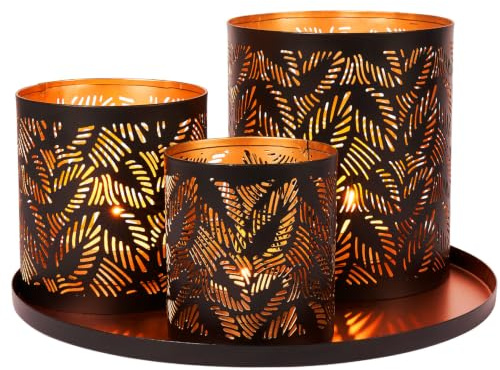 Orientalisches Windlicht-Set -21- modern aus Metall in Schwarz 25 cm