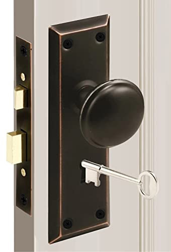 MaxxGeek Set di serrature con chiave a mortasa con manopole classiche, perfetto per sostituire set di pomelli antichi rotti, adatto per porte interne da 3,5 cm a 3,5 cm, bronzo lucidato a olio, 1