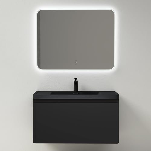 maimai Mobile Bagno Sospeso 90x48x50cm, Mobile da Bagno con Cassetto Include Lavabo, Nero opaco, Seria BC013-Lackier