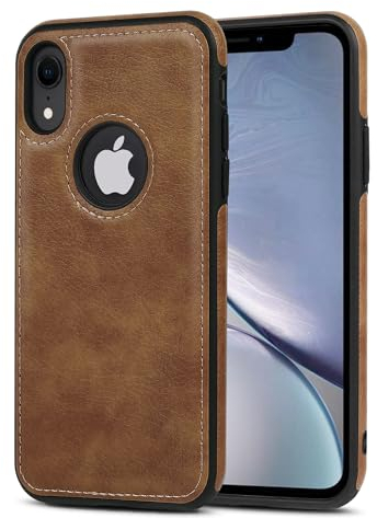 AIOVETEAB Hülle für iPhone XR Premium PU Leder Anti-Rutsch Anti-Kratzer Stoßfest Vollständige Schutzhülle Handyhüllen Case Cover Kompatibel mit iPhone XR (Braun)