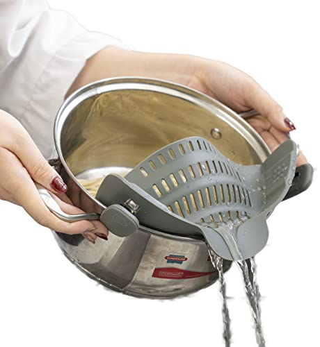 ZAIGON Passoire en silicone alimentaire- Accessoires de cuisine- 100% sans BPA- Passoire et égouttoir pour pâtes,fruits,légumes- Passe au lave-vaisselle- Parfait pour poêles,casseroles et bols, Grey