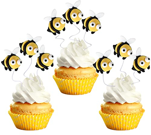 Xsstarmi 30 Pack Bumble Bee Cupcake Toppers Resin Little Figurine Bee Cupcake Picks Oh Babee Cake Decorations for Bee Theme Baby Shower Kids Birthday Party Decoration Supplies