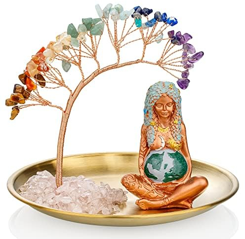 ZenBless Kristallbaum, 7 Chakra-Heilkristalle, Baum, Gaia Te Fiti, Aufbewahrungstablett, Yoga, Meditation, Zen, Heimdekoration, Figur, Ornament, Dekoration, Feng Shui, Reichtum, Glück (Mutter Erde,