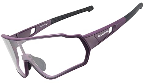 ROCKBROS Fahrradbrille Photochromatisch für Herren Frauen Fahrrad Sportbrille UV400-Schutz für Outdoor-Sport Angeln Golf Radfahren Laufen Lila