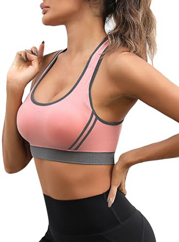 Litherday Reggiseno Sportivo Donna Push Up Senza Ferretto Imbottito e Traspirante Top Fitness per Yoga Corsa Allenamento e Palestra Rosa M