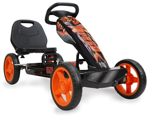 509 Crew XSpeed Pedal Go Kart, Pedal Car, Ride On, Sporty Graphics on The Front Fairing, Adjustable Seat, 4 Spoke Rims 25cm (10) Eva Wheels, Sporty Steering Wheel, with Hand Brake, Ages 4+