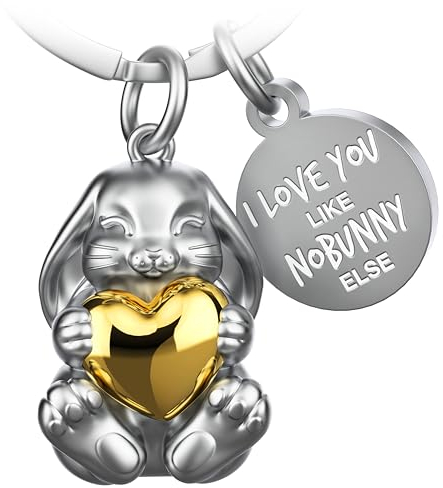 FABACH Porte-clés lapin avec cœur - Porte-bonheur - Cadeau pour petite amie - Cadeau pour partenaire - Porte-clés pour couples - Anniversaire - I love you like nobunny else, or, 1, Moderne