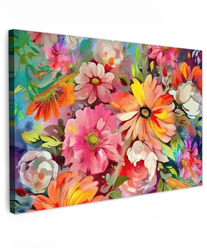 MuchoWow© Bilder Groß 120x80 cm XXL Wohnzimmer Deko Modern Wandbild Foto auf Leinwand Bild Schlafzimmer Room Decor Geschenke Kunstdruck - Bunt - Blumen – Kunst – Malerei – Botanik