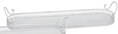 dekoratives Tablett ovales langes Deko-Tablett mit Griffen aus Holz und Metall in Shabby weiß Vintage Landhaus Optik (weiß groß)