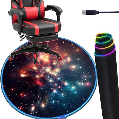DEALZOOM Gaming Chair Mat LED RGB Gaming Lights (Firework 47”) - Noise Cancelling, Anti-Slip Gamer Floor Mat – Scratch Resistant Computer Gaming Mat for Chair – Office Chair Mat for Hardwood Floor