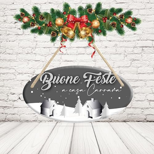 Fuori Porta Natalizio in Legno Targa Fuoriporta Personalizzata con Nomi Famiglia Natale da appendere alla porta Esterno o Interno casa ''Neve alla Porta''