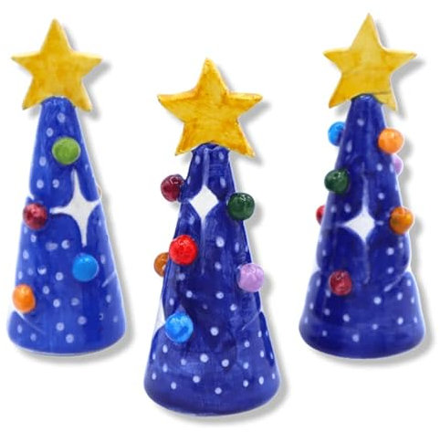 Árbol de Navidad Moderno en Fina cerámica siciliana, Color Seleccionable - Altura aproximada de 11 cm. Tamaño pequeño (1 Piezas) - Azul