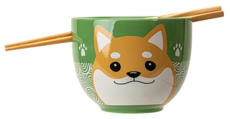 Hinomaru Collection Cute Shiba Inu Dog Design Japanese Ramen Udon Noodle Bowl with Chopsticks Gift Set 5 Inch Diameter 14 Fl Oz