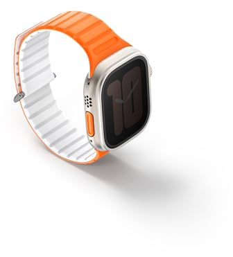 UNIQ Revix Evo wendbares magnetisches Uhrenarmband, kompatibel mit Apple Watch 49 mm, Bernstein-Orange/Weiß