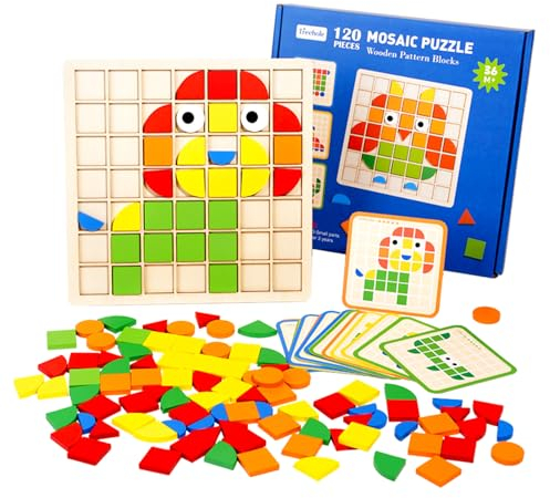 Tangram Kinder Montessori Spielzeug Puzzle, Geometrische Formen HolzPuzzles 3D Puzzle Tetris Spiel Intelligenz Bunte Bausteine Spielzeug Puzzle mit 120 geometrischen Formen Lernspielzeug