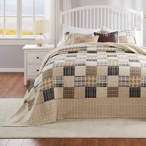 Greenland Home Oxford Gestepptes Tagesdecken-Set, 100% Baumwolle, 3-teilig, Jumbo-King-Size-Bett, Taupe