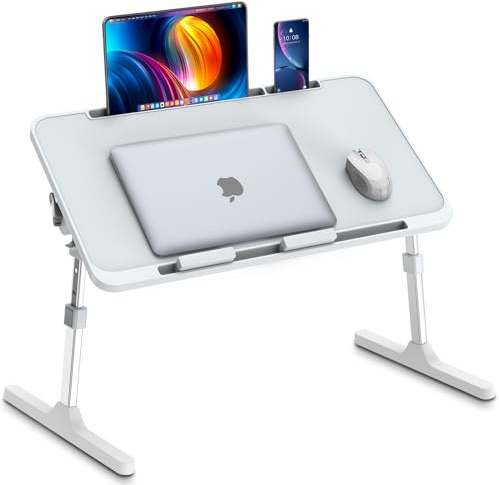 Zapuno Bureau de lit pour ordinateur portable, hauteur et angle réglables, plateau de lit pour ordinateur portable avec fente pour tablette et téléphone, léger, pliable, portable pour canapé, chaise