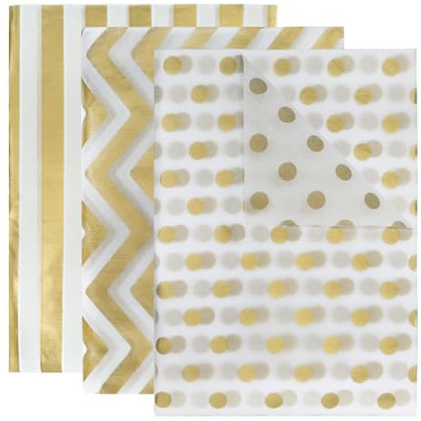 GOIYZTTR 60 Blatt Weiß Gold Seidenpapier Bulk 3 Arten Decorative Metallic Geschenkpapier 50 * 35cm Geschenk Seidenpapier Geeignet für Geschenkverpackungen und DIY-Dekoration