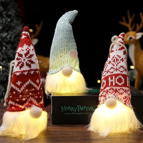 sanvpwsan 3PCS Light Up Gonks Christmas Decoration, Gnomes Plush with Lights, 7.8inch Large Handmade Swedish Santa Gnomes with Glitter Hat Craft, Hanging Ornaments Gonk Elf Christmas Tree Decoration