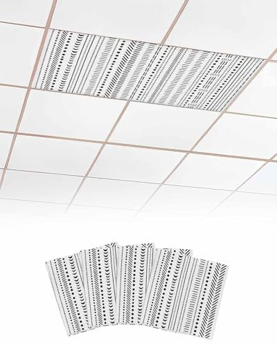 Boho Black Magnetic Fluorescent Light Covers for Ceiling Lights 2 x 4 Feet,Geometric Bohemia Stripes Minimalist Dots Office Classroom Kitchen Drop Ceiling Light Covers Filters Shade Panel 4 Packs