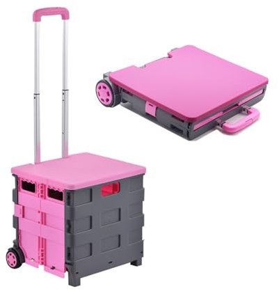 2 in1 Faltbare Handwagen mit 45L Faltbox & Deckel, Transportkiste mit Rollen & Bremse,Utility Transportwagen,Einkaufstrolley Klappbar (3)