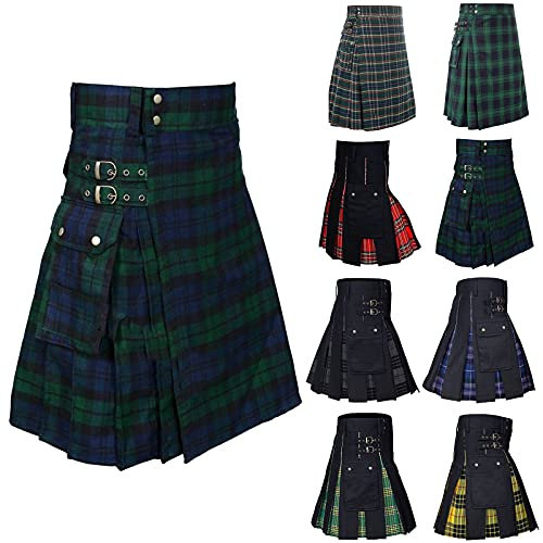 Schottischer Kilt Herren Kariert Klassischer Schottische Tartan Kilt Goth Rock Minirock Streetwear Bequeme Highland Schottenrock Mit Ledergürtel Skater Streetwear Themenparty