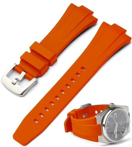 Sight Focus FKM Fluorkautschuk-Uhrenarmband für Tissot PRX Watch, 40 mm, 35 mm, Ersatz-Uhrenarmband für Tissot PRX Powermatic 80,12 mm Armband für Herren und Damen, Orange / Silber, 12 mm (40 mm