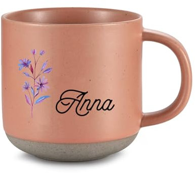 Amsgedhie kaffeetassen keramik: Personalisierte Becher Geschenke - Moderne Keramikbecher - Design Namens und Blumenbecher - Erinnerungsgeschenke für beste Freunde und Partner (Rosa, Stil 2)