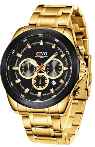 CIVO Herren Uhren Gold Analog: Quarz Chronograph Groß Ziffernblatt Armbanduhr - Edelstahl Wasserdicht Leuchtende Klassische Business Geschenke für Männer
