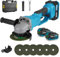 Yofidra 21V Cordless Angle Grinder 125mm, 10000rpm, 2X 3000mAh Batteries and Fast Charger, 6PCS Cutting Wheels Included