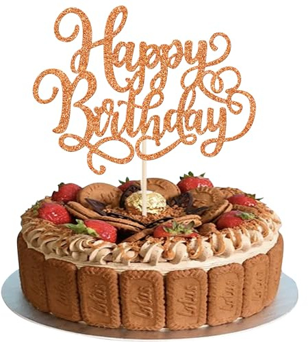 1 Stück Happy Birthday Cake Topper Glitzer Kuchen Deko für Geburtstag Jahrestag Thema Party Dekorationen Orange