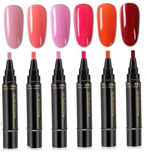 Nail Pen Set, 6PCS Nail Polish Pens, Quicky Drying Nail Varnish Pens, Soak Off One Step DIY Nail Art Pens, Nail Varnish Pens