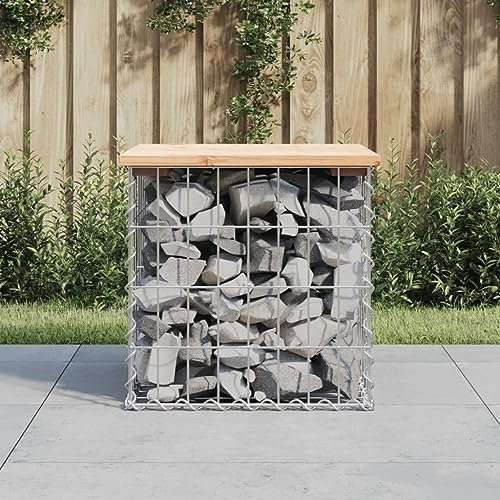 CFODOJ Sitzbank für den Außenbereich, Gartenbank, Gabionen-Design, 43 x 44 x 42 cm, Massivholz, Kiefer