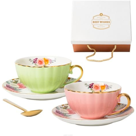 Avejjbaey Elegante taza de café de estilo europeo, elegante taza de café de porcelana china para té de la tarde, taza con patrón de flores vintage